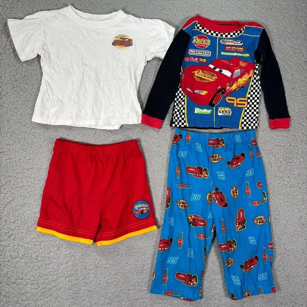 Cars Size 2T Lightning McQueen Lot‎ 4 Disney Pajamas T-shirt Shorts Kachow VTG